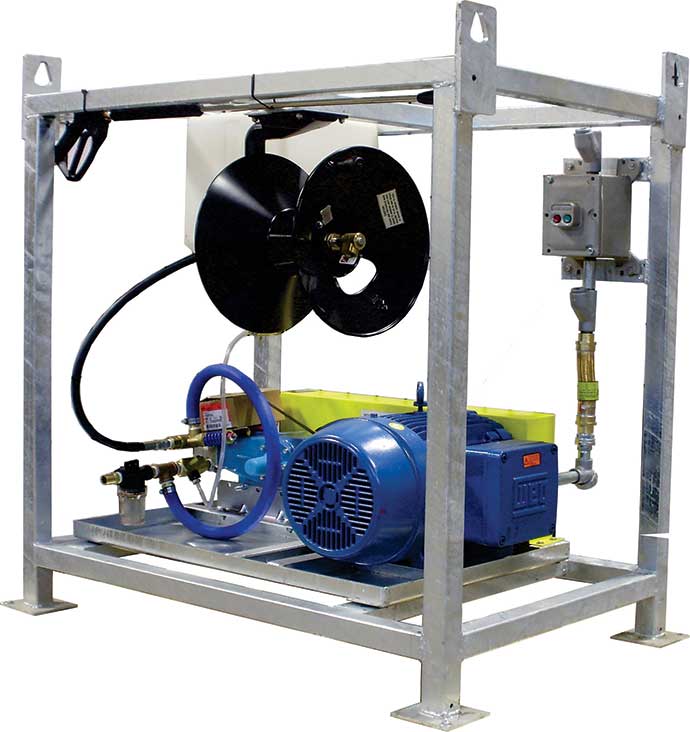 A heavy duty pressure wash system for vehicles.