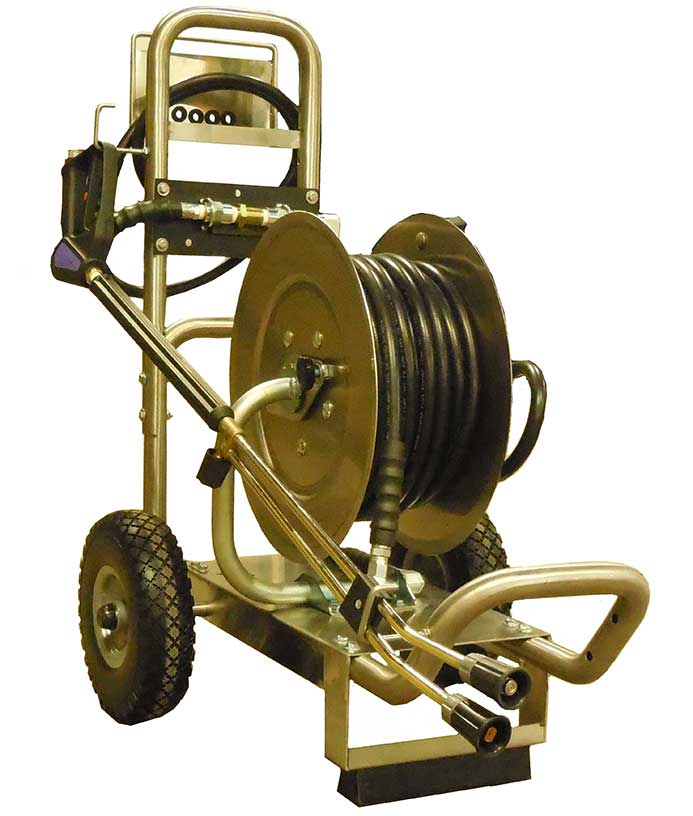 A vehicle pressure washer system.