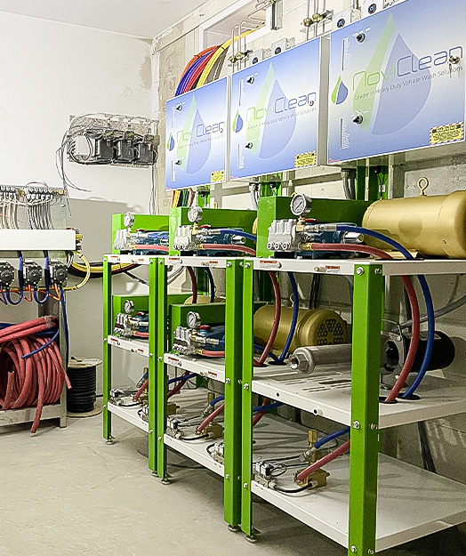 A work table showing pressure washer system equipment.