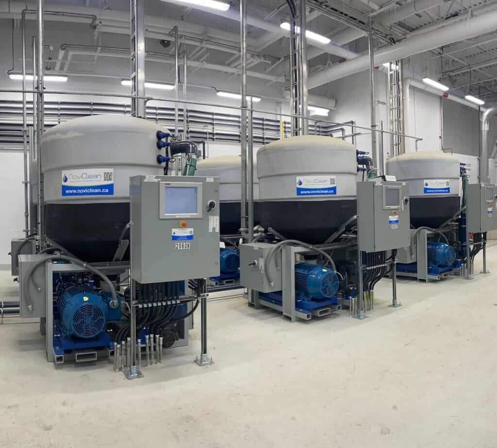 EQ100 Water Recycling Multiple wash water recycling modules in equipment room